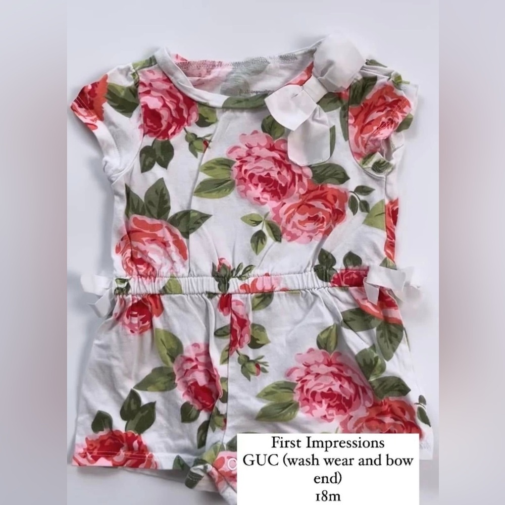 First Impressions Pink and Green Jumpsuit with Floral Charm